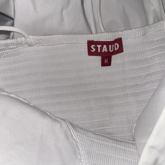 NWOT STAUD Landry Shoulder-Tie Smocked Cotton Maxi White Dress sz M - Picture 10 of 12